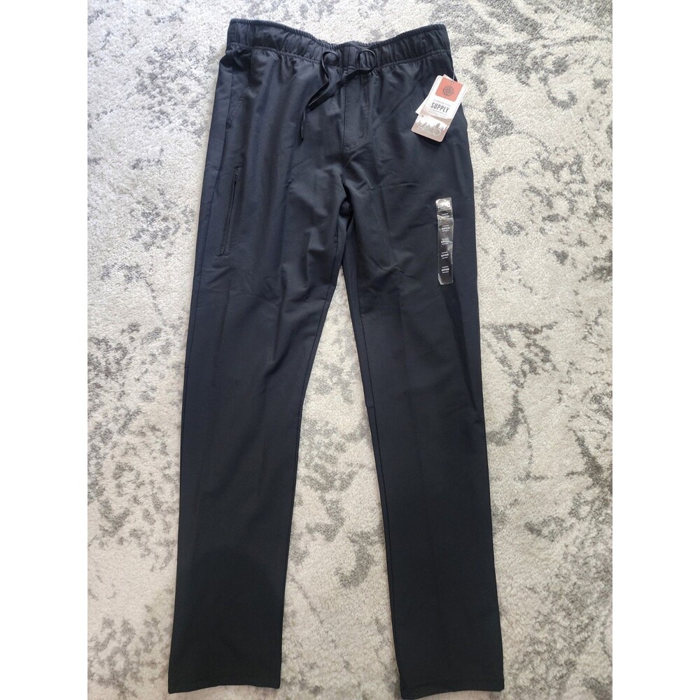 London Fog Small Flex Tech Mens Pants Black Elastic Slim Fit Tapered Leg Stretch